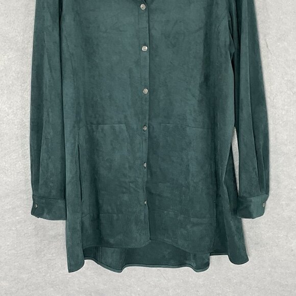 Susan Graver Top Women Medium‎ Petite Forest Green Button Up Long Sleeve Shacket - Picture 5 of 13